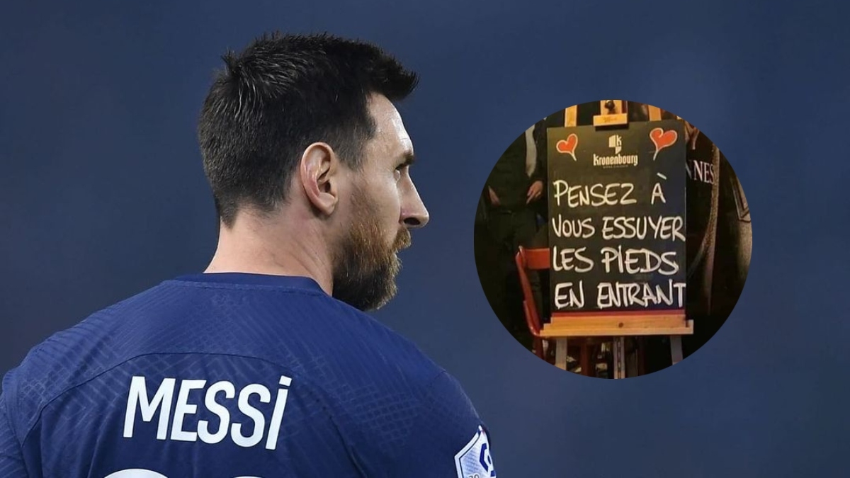 Bar en Francia utiliza como tapete la camiseta de Messi con el PSG