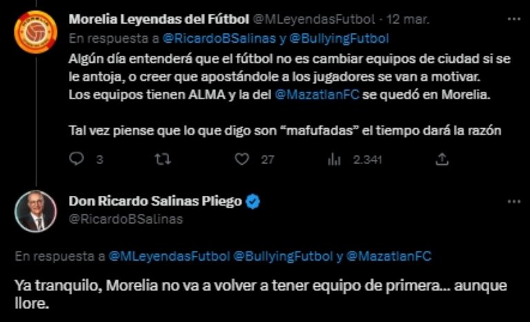 Captura de pantalla de la respuesta de Ricardo Salinas Pliego.