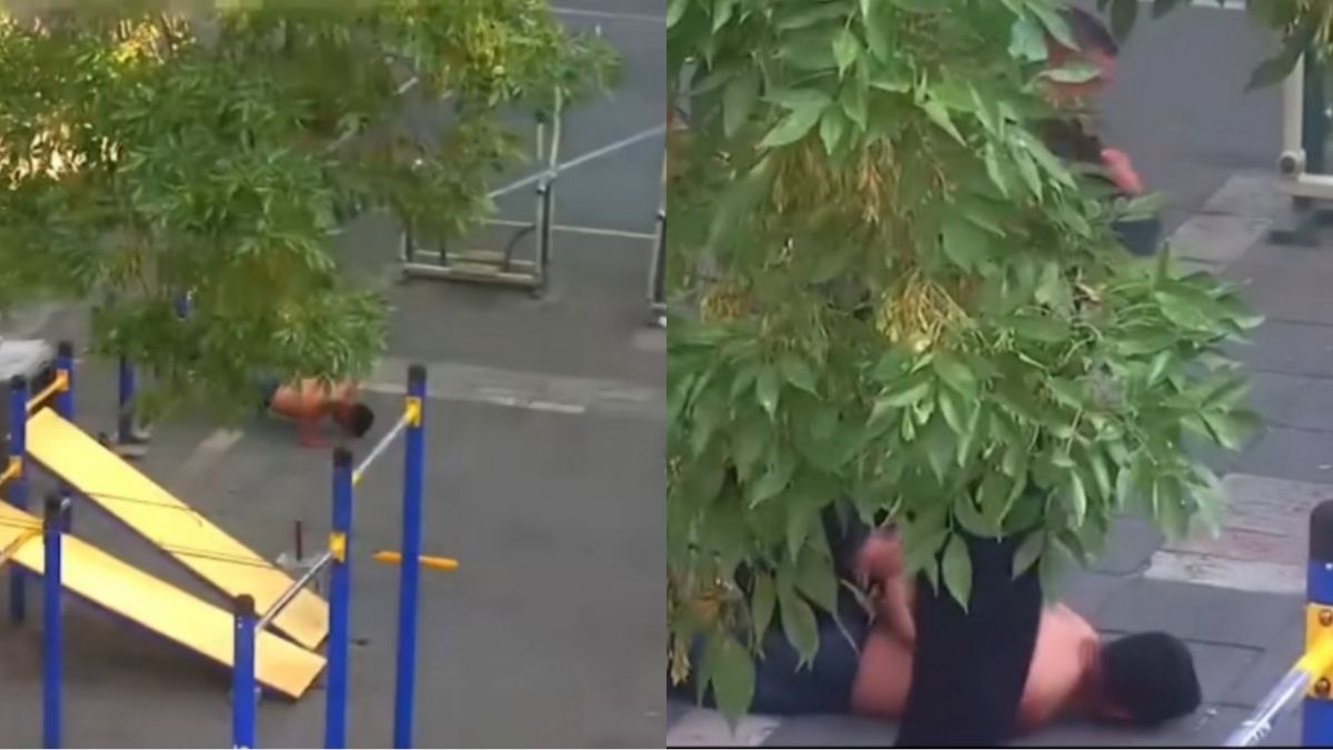 Ladrón en la CDMX intenta burlar a la policía haciendo lagartijas en un parque (VIDEO)